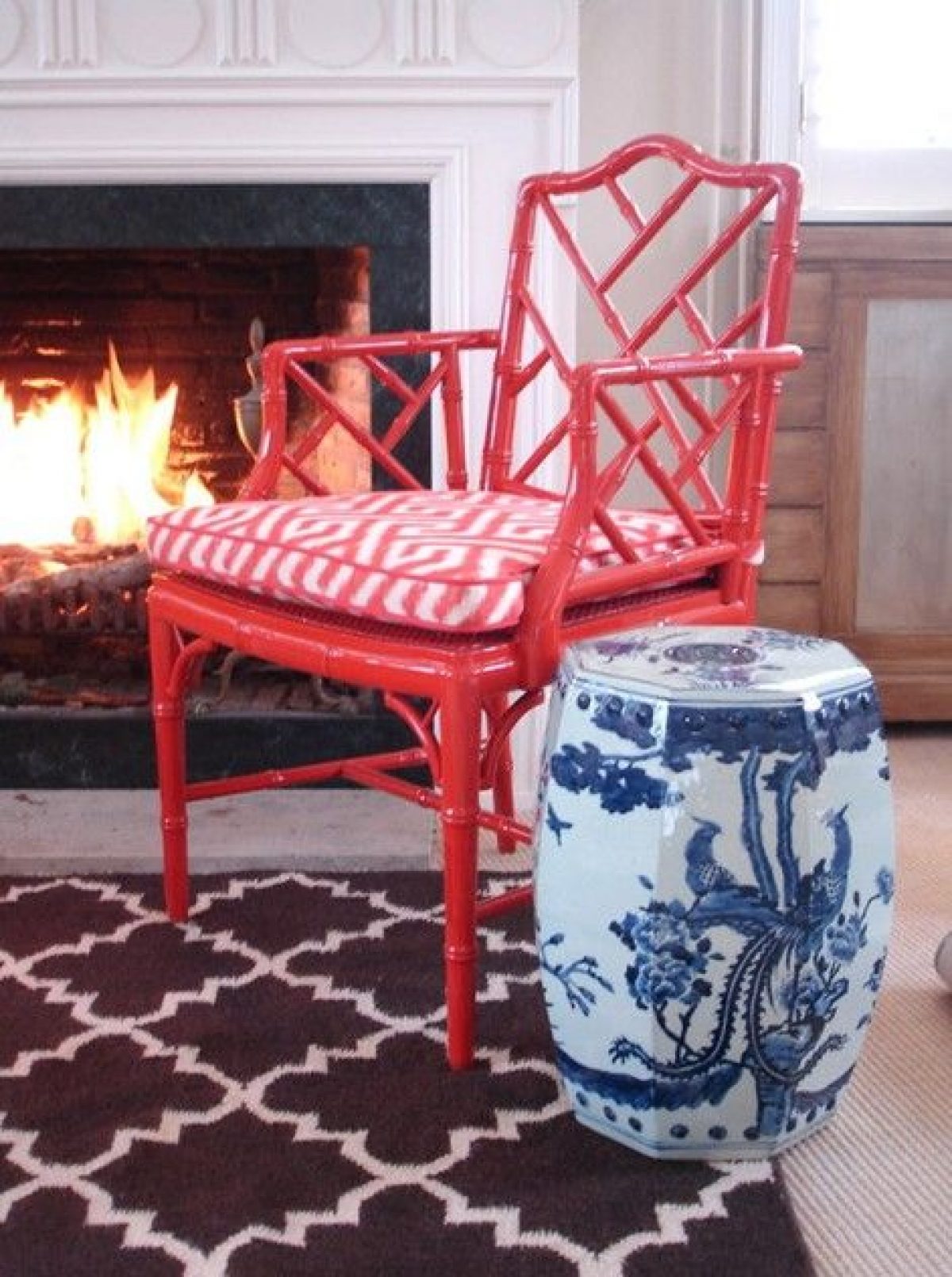 red bamboo chair